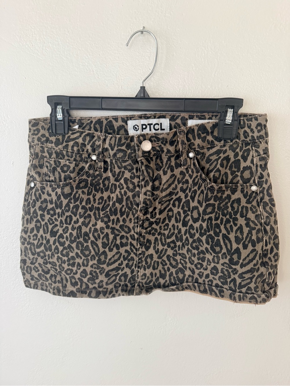 TCL Leopard Print Denim Skirt - Tan & Black